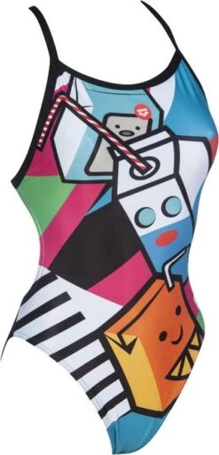 ARENA Women Swimsuit Crazy Milkshake X Criss Cross Back Black-Turquoise