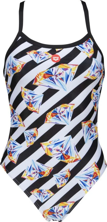 Women's Arena Crazy Diamonds Challenge Back One-Piece Swimsuit White Black 4 Women's Arena Crazy Diamonds Challenge Back One-Piece Swimsuit White Black - Image 2