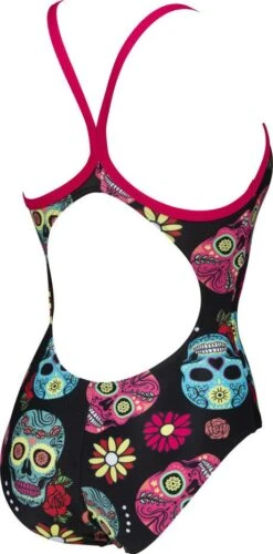 Arena Crazy Skulls Carnival Light Drop Back One-Piece Swimsuit Black Pink -Arena 210331860f69ee1b11642.90014692